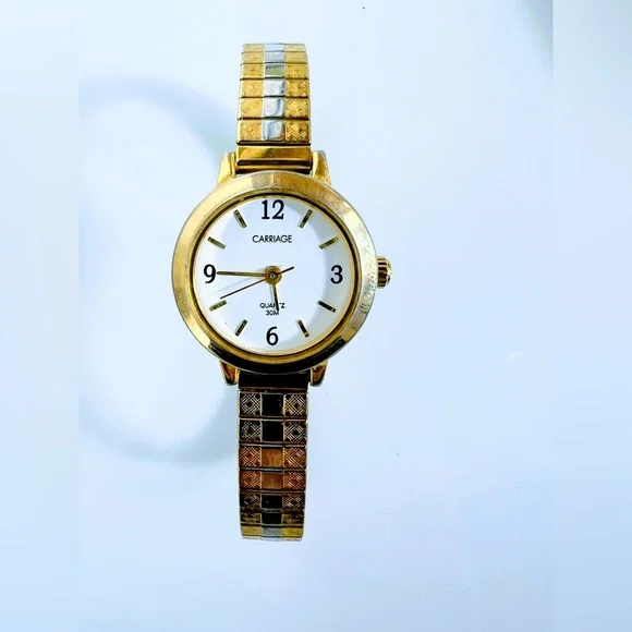 Timex Accessories Vintage Carriage By Timex Quartz 3m Watch Gold Silver Band White Face 1 Jewels Poshmark